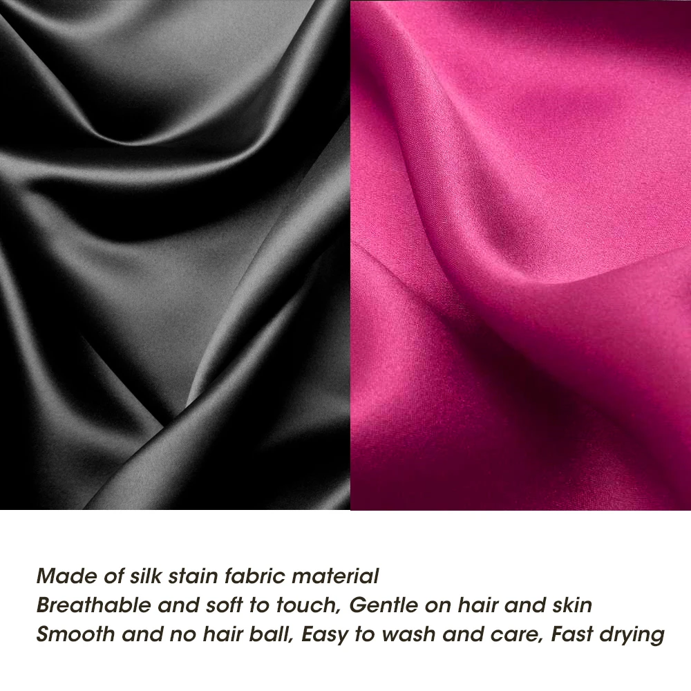 Wholesale Custom Fashion Black Pink Silk Satin Headband Wraps Satin Edge Scarf For Hair