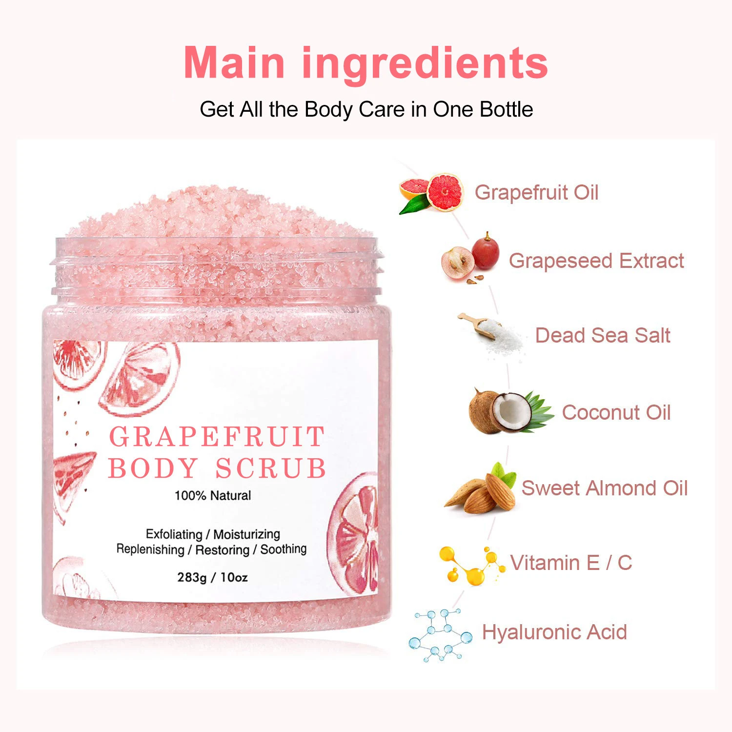 Wholesale Custom Label Coffee Whitening Deep Cleansing Sugar Organic Pink Pure Himalayan Salt Fruit Strawberry Face Body Scrub