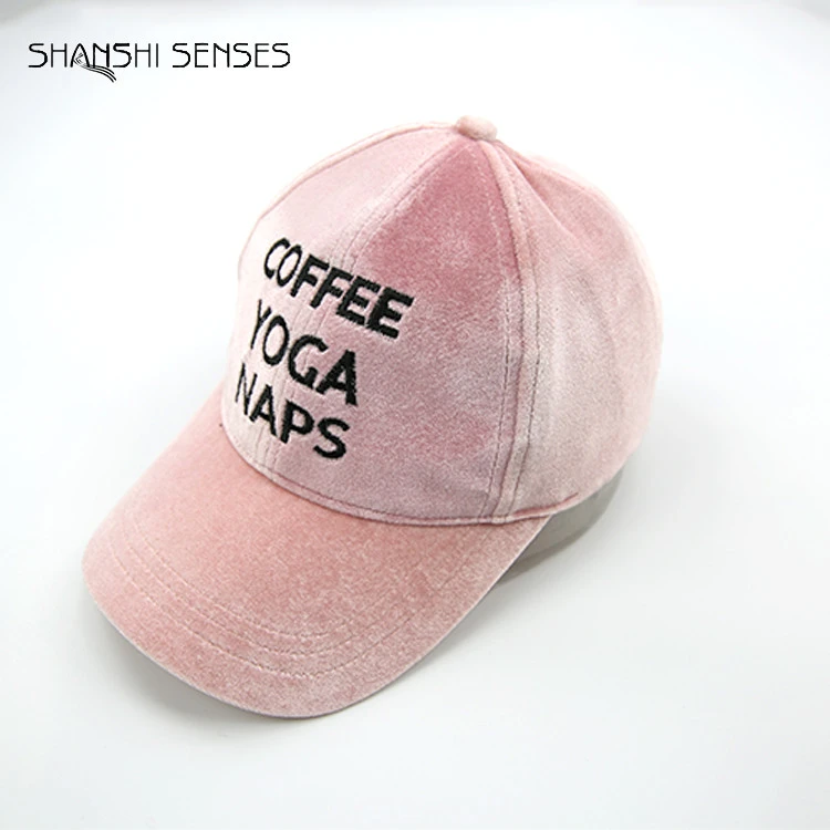 Wholesale Custom velvet baseball hat pink rose winter caps for women