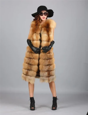 Wholesale Luxurious Fashion Winter 110cm Long Red Fox Fur Coat Women Fur Vest