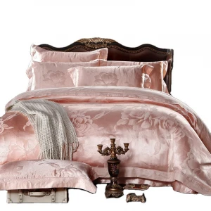 wholesale luxury elegant Satin silk jacquard embroidery duvet cover bedding set bed sheet