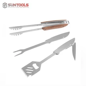 Wholesale multifunction detachable bbq tools barbecue with wood handle
