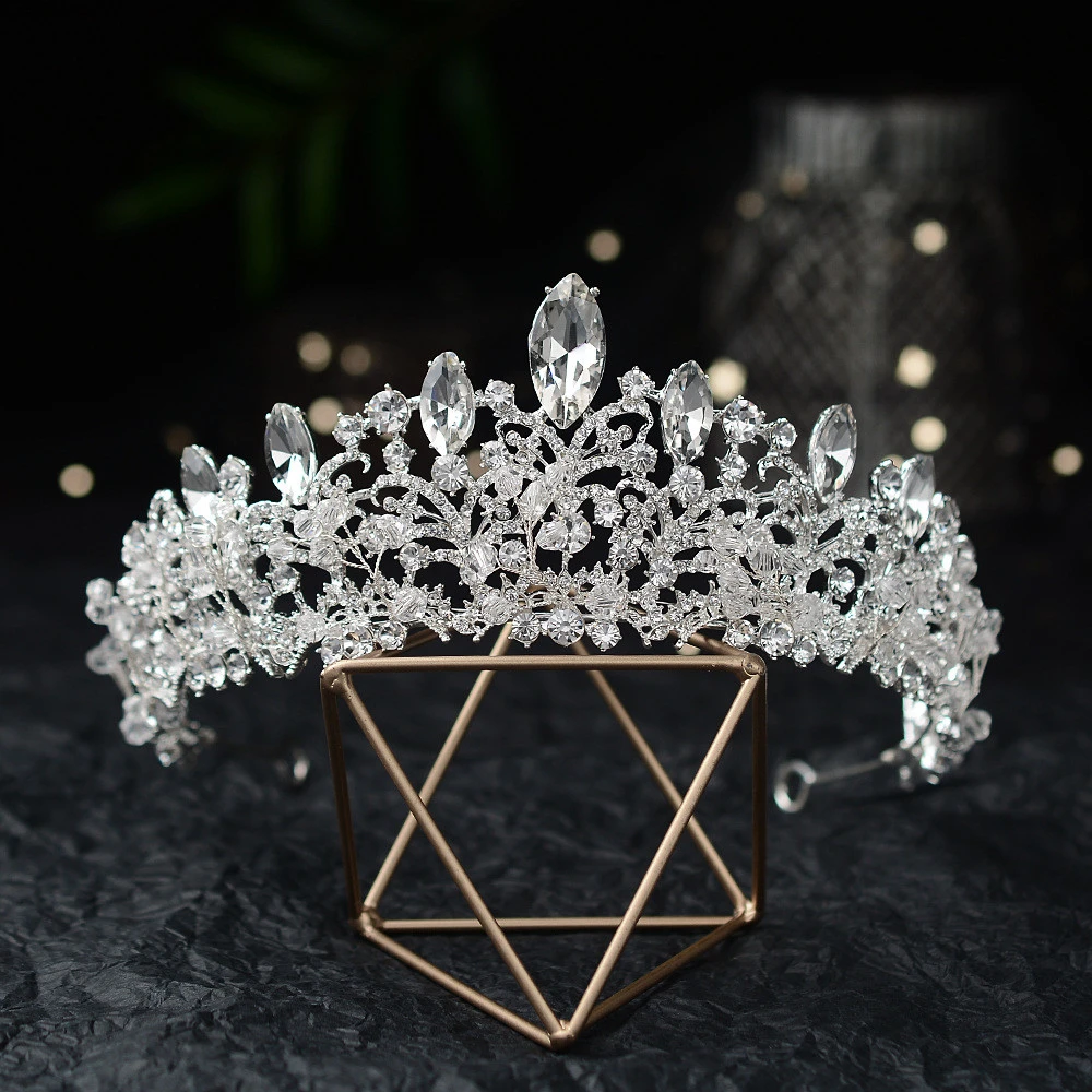 Wholesale Rhinestone Crown Silver Handmade Princess Queen Crown Bride Headband Tiara Hair Accessories Jewelry