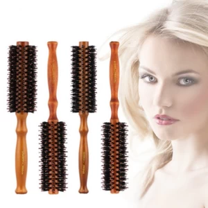 Wholesale Round Brush Hair Wooden Hair Brushes Round Comb Brush Wood Handle Fluffy Comb Bristle Curly