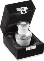 Wholesale Small Cremation Memorial Urn for Human Ashes  White and Silver Miniature Keepsake Urn with Velvet Case customizable
