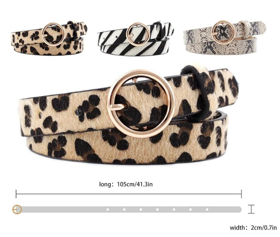 WIIPU Fashion Leopard Belt Women Snake Zebra Leopard Print Waist Belt PU Leather Gold Ring Buckle Belts