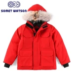 winter duck down customized logo Winter womens mens Cotton coats down jacket strip zipper coat fur down coats women jacket