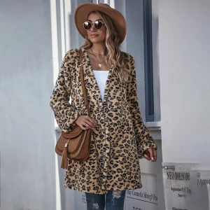 womens fashion Imitation fur plus size coat for ladies winter Leopard cardigan long coats fall 2020 women clothes