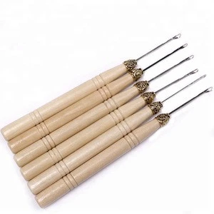 Wooden Handle Crochet Hook Needle for Linking Micro Rings Hair Extensions wig Tools