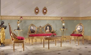 Exquisite Italian Louis XVI style hand carved and gilded four pieces Regal Salon Set