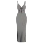 Dresses women casual bodycon halter split lace up midi sheath dresses elegant knitwear evening dresses ropas