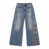 Women's straight-cut embroidered denim pants