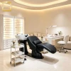 Electric Reclining Shampoo Chair Set With Ceramic Sink Foot Pedal Control Hair Salon Shampoo Washing Station