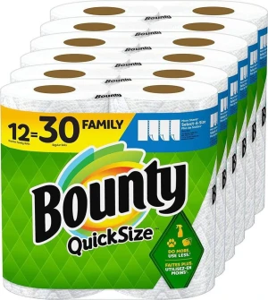 Boun't'y Quick-Size Paper Towels, White, 12 Family Rolls = 30 Regular Rolls