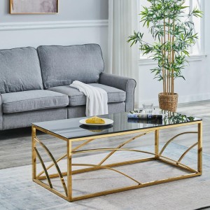 Factory Price Rectangle Glass Top Metal Frame Side Tea Cafe Metal Gold Coffee Table