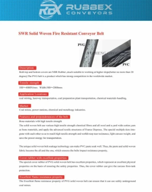 SWR Solid Woven Fire Resistant Conveyor Belt