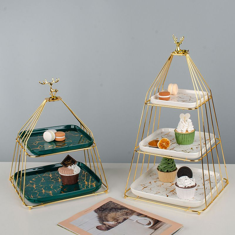 Buy Ceramic Fruit Tray European Cake Rack Household Snacks Metal 3 ...