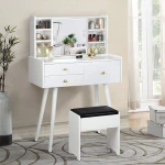Vanity Table Set Makeup Vanity Dressing Table With Sliding Mirror 3 Drawers 6 Shelves