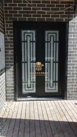 China wrought iron doors design for sale and wholesale luxury design with fly screen and glass door openning hc-13
