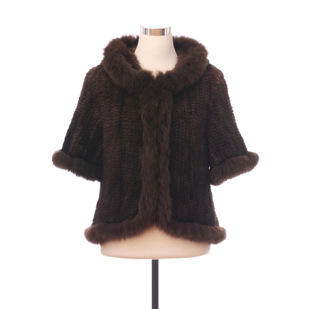 1 Color Knitted Winter Luxury Natural Mink Fur Womens Coats And Fur Coats With Real Fox Fur Collar