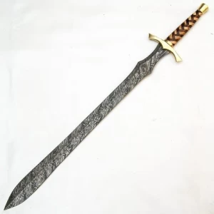 1095/15N20 ALLOY STEELS CUSTOM HAND MADE DAMASCUS HUNTING SWORD WITH ROSE WOOD AND OLIVE WOOD HANDLE