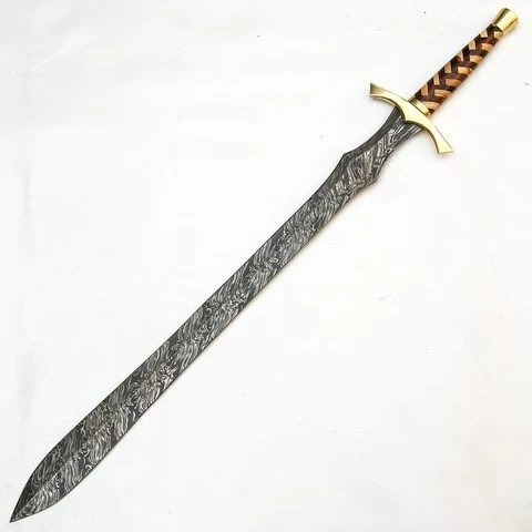 1095/15N20 ALLOY STEELS CUSTOM HAND MADE DAMASCUS HUNTING SWORD WITH ROSE WOOD AND OLIVE WOOD HANDLE