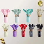 12-piece wooden handle silicone kitchenware set non-stick cooking storage barrel home supplies factory in stock