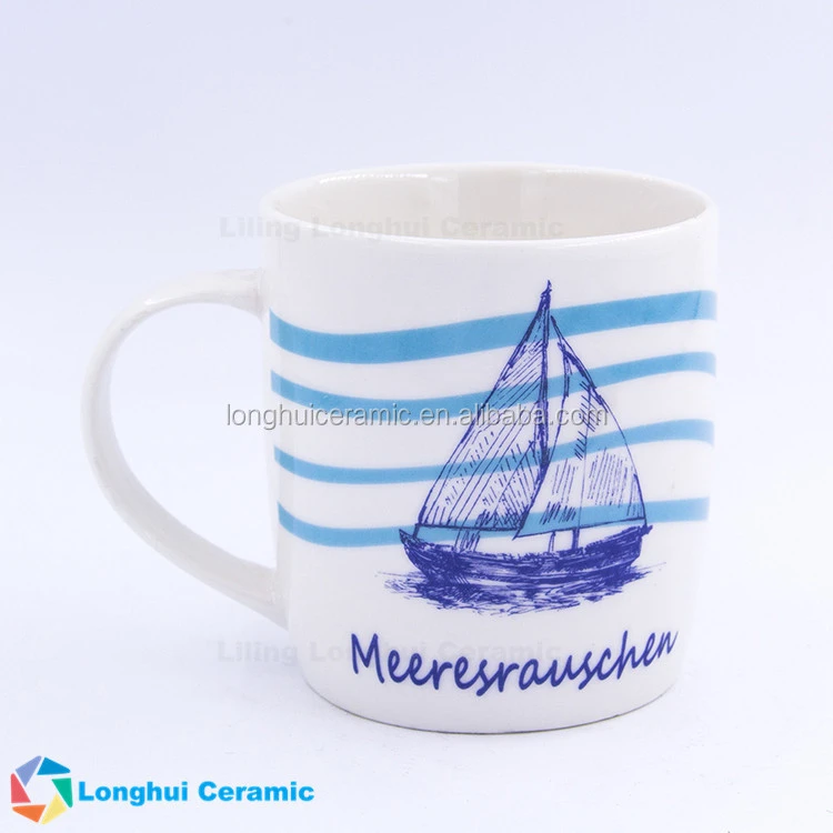 12oz Marine style sailboat lighthouse small order custom ceramic coffee mugs