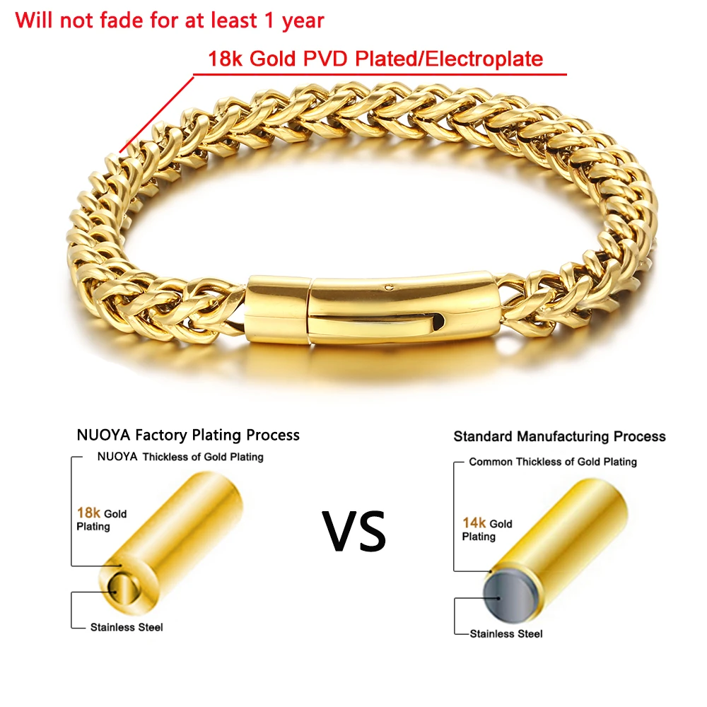 18 k Gold Plated Metal Bracelet Mens Bracelet Franco Stainless Steel Bracelet
