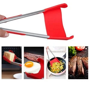 2 in 1 Food Grade Silicone Kitchen Cooking Clever Tongs Heat Resistant Food Spatula and Tongs