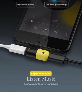 2 in 1 Small Pill For Apple Plug Converter Listen Music&Charging Dual-Use Black and Yellow Small and Cute For IPhone 7 8 X