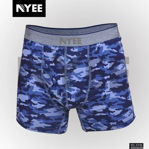 2018 OEM mens underwear manufacturers in china 100% cotton Men underwear with camo prints and jacquard elastic waistband