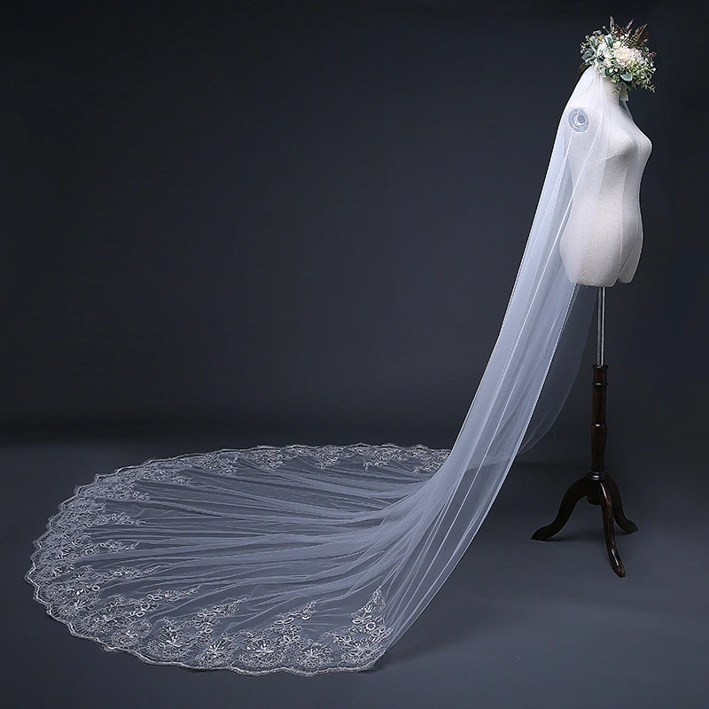 2020 Hot Sell Latest Long Tulle Wedding Bridal Veil Lace Wedding Veil