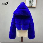 2020 Lady's Trendy Short Cropped Hooded Faux Fur Jacket Women Fox Fur Coat