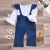 Import 2020 Newest Spring Autumn White Base Cotton Pagoda Sleeve + Blue Lace Fold Rompers Two   Piece Set Clothes For Girls from China