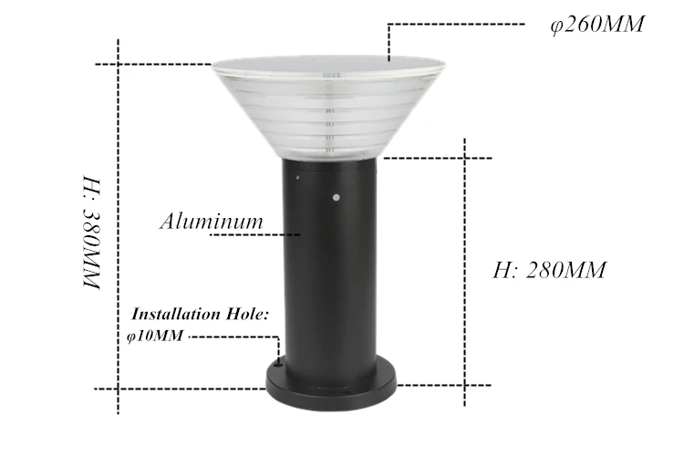 2021 new design energy saving 9v aluminum round pillar Garden Light Outdoor Waterproof Led Solar Garden Light