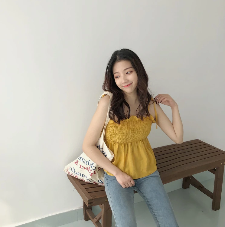 2021 summer new chiffon blouse sweet sleeveless wood ear pleated tube top waist waist doll shirt camisole female korean style wo