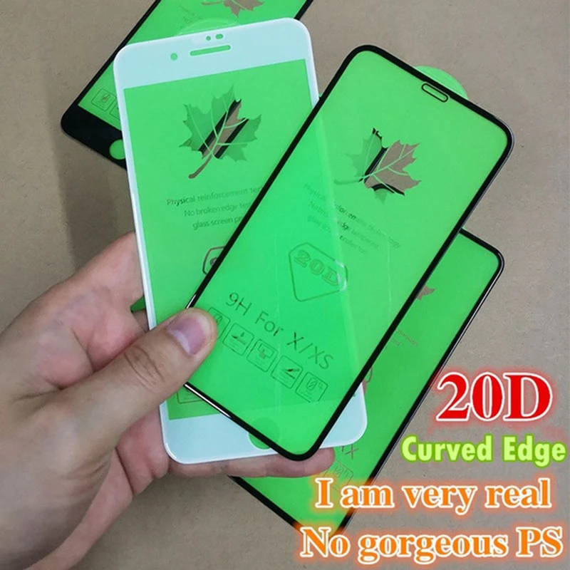 20D Curved Edge Full Cover Protective Glass For iPhone 7 8 6 6S Plus Tempered Screen Protector For iphone X XR XS Max Glass Film