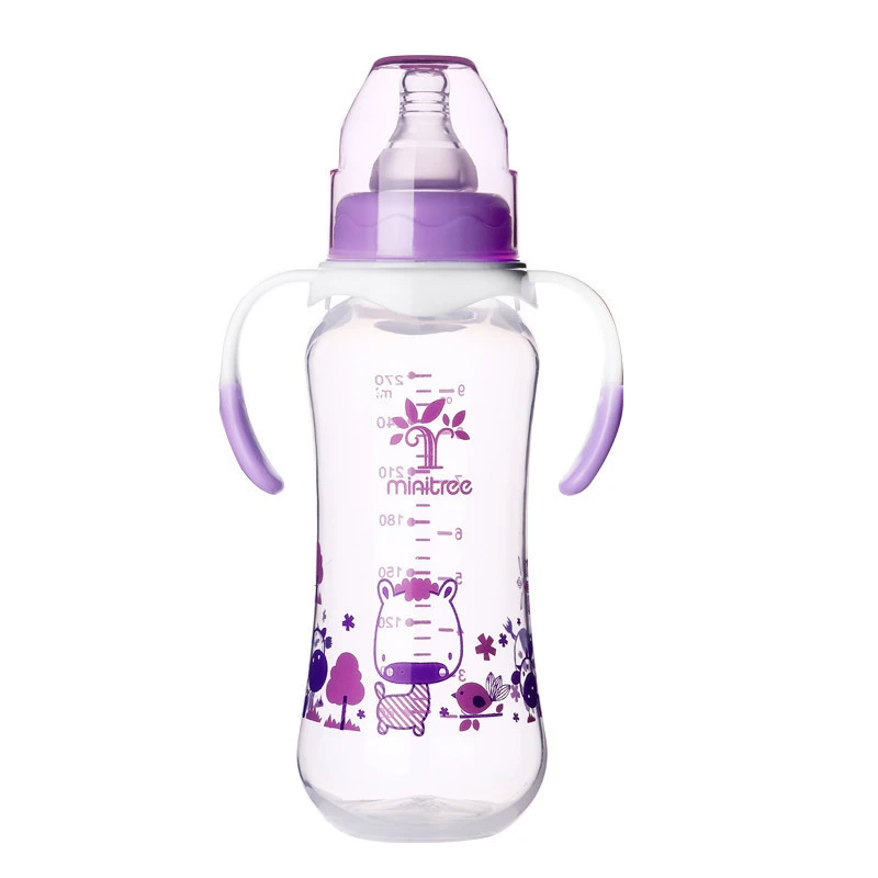 270ml twin color handle large circular arc BPA free baby products custom 9oz PP baby bottle