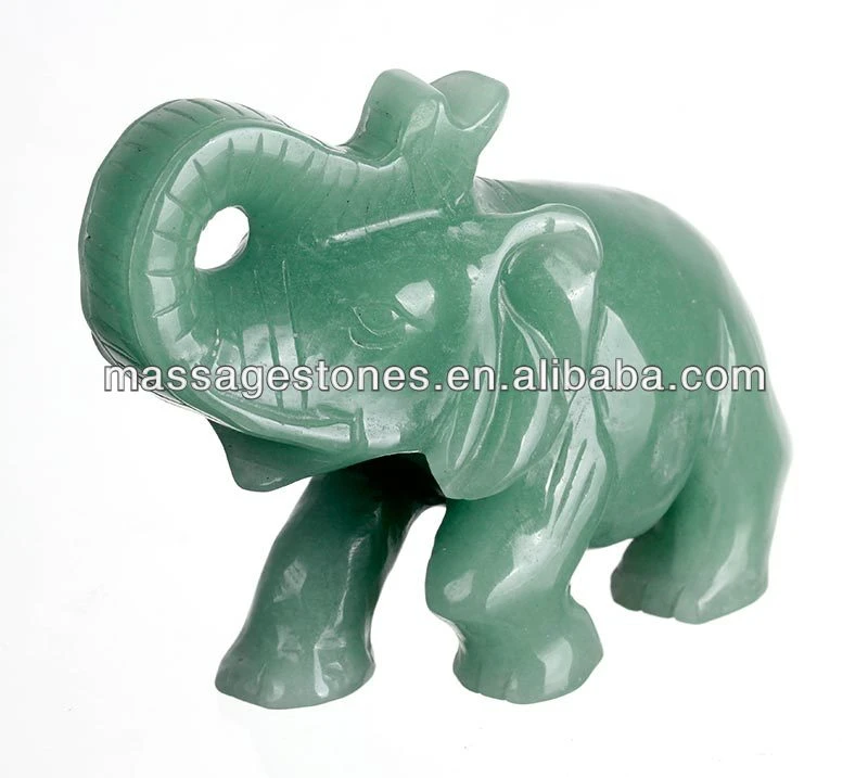 2&quot; Hand Carved Animal Sculpture/Carved Semi-precious Stone: Green Aventurine Carved Elephant