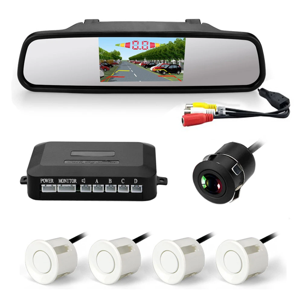 4.3 Inch TFT LCD Rearview Mirror Monitor Car Auto Vehicle Reverse Backup Radar System with 4 Parking Sensors Distance Detection