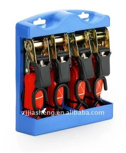 4pc ratchet tie downs with &quot;S&quot; hooks packing in plastic tray