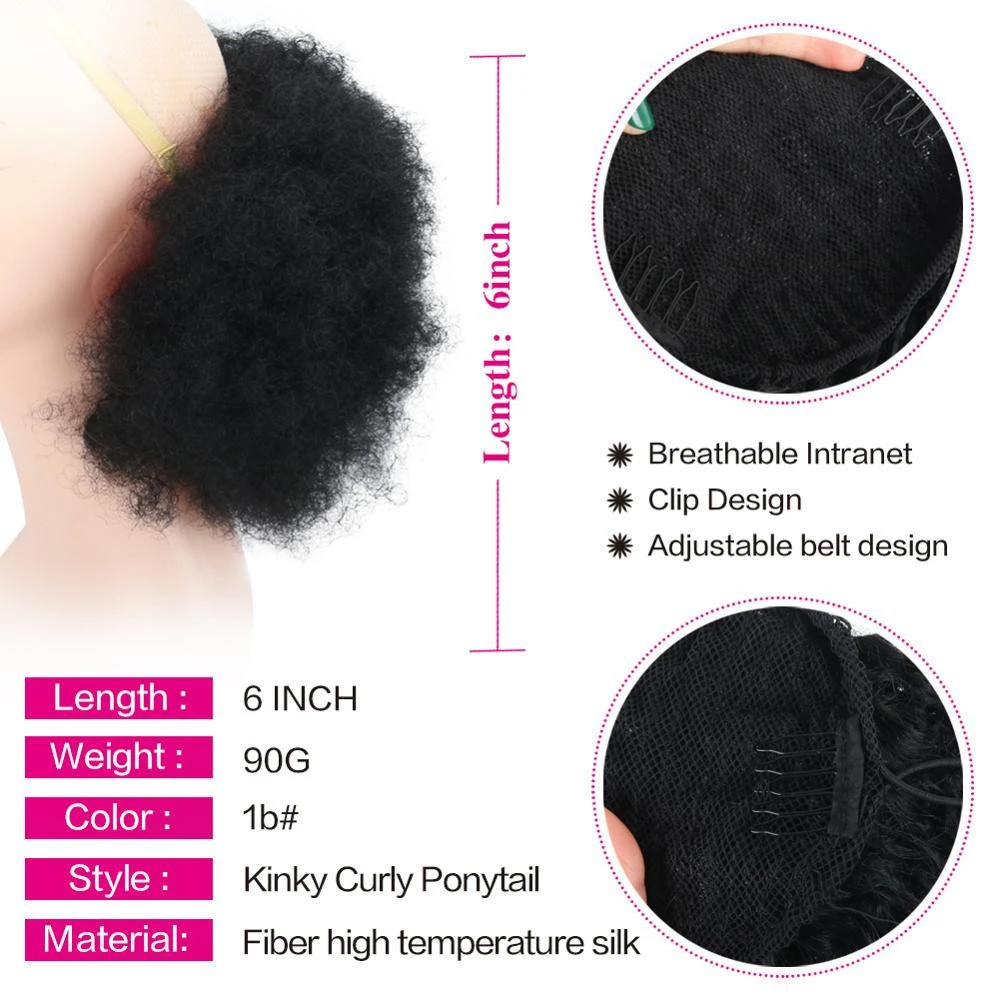 6inch Short Afro Puff Synthetic Hair Bun Chignon Hairpiece For Women Drawstring Ponytail Kinky Curly Updo Clip Hair Extensions