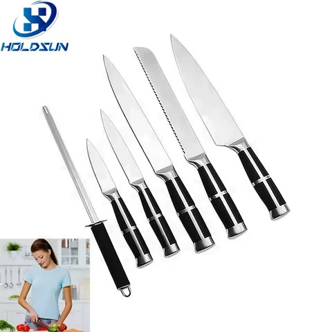7PCS Custom Logo Stainless Steel Royal Swiss Luxury Kitchen Knife Set with Acrylic Stand and Built in Sharpener