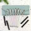 8pcs plastic handle black lid nylon hair nail art brush set with bag