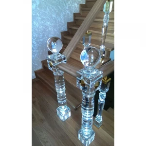 Adel New Design Square Shape Faced Crystal Glass Balusters Stair Balustrades With Gold Color Bases
