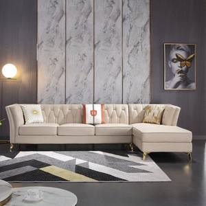 Afford luxury hotel furniture sectional leather sofa with button