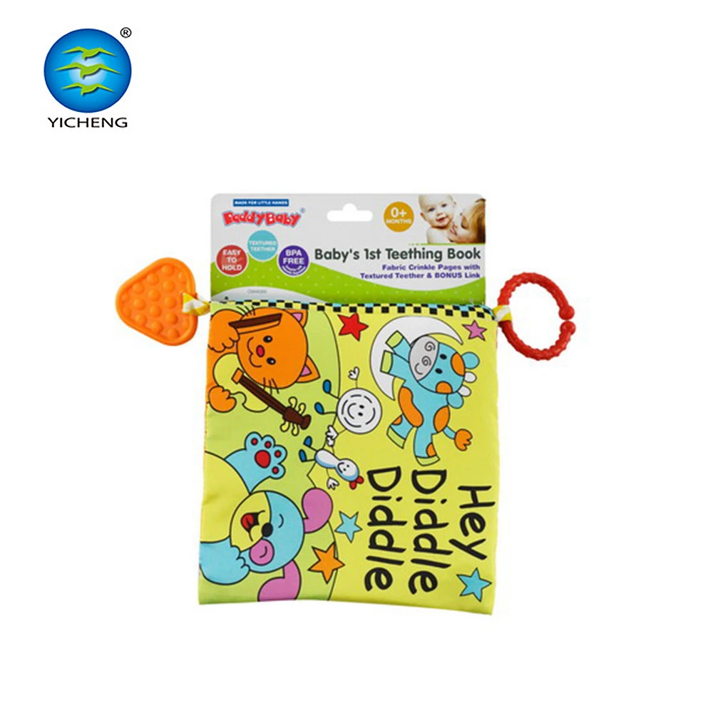 Animal shape education baby cloth book with teether