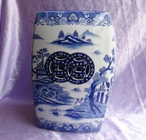 Antique Chinese blue and white porcelain decorative stool