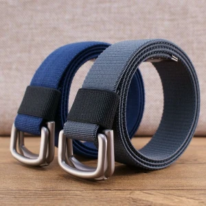 AS006 Men and women elastic canvas belt double buckle elastic woven trousers casual all-match student belt
